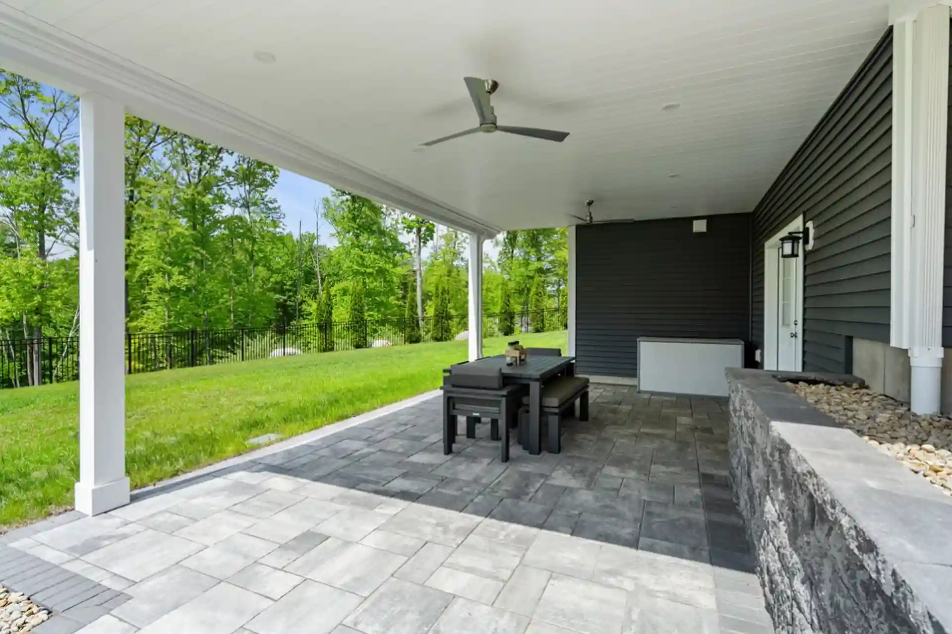 photo of a finished ceiling with ceiling fan built as part of an under deck waterproofing system to ensure dry space under an elevated deck - What is Under Deck Waterproofing - Under deck specialists and contractors near me